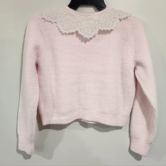 House Of Harlow 1960 Soft Pink Cardigan With Lace Collar - Picture 2 of 16